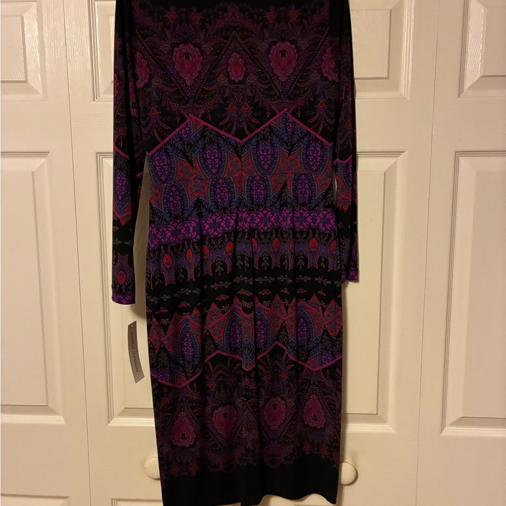 Maggy London Black Long Sleeve Dress with Pink & Purple Paisley